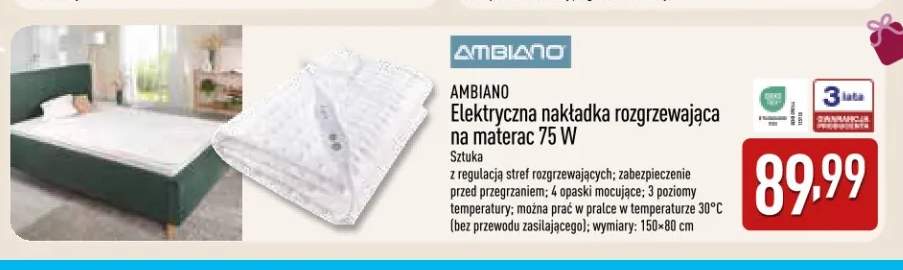 Elektryczna nakładka rozgrzewająca na materac Ambiano