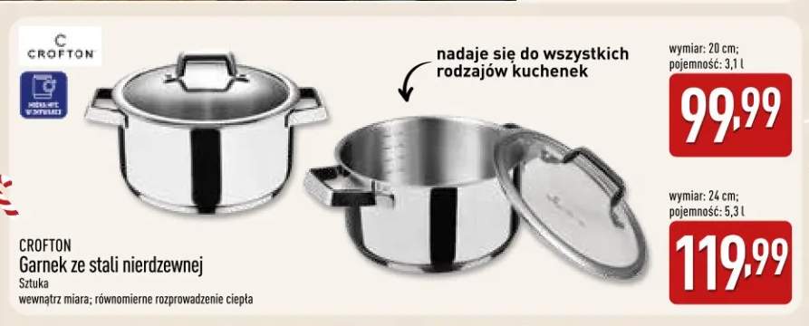 Garnek ze stali nierdzewnej 20 cm 3,1 l Crofton +1 wariant