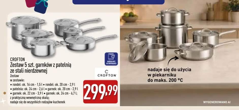 Zestaw 5 szt. garnków z patelnią ze stali nierdzewnej Crofton
