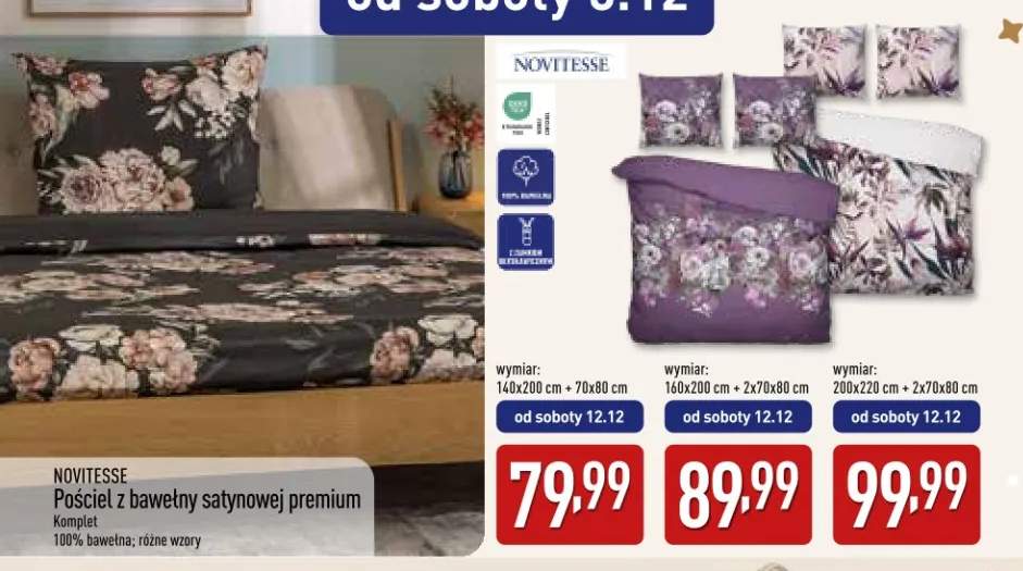 Pościel z bawełny satynowej premium 140x200 cm Novitesse +2 warianty