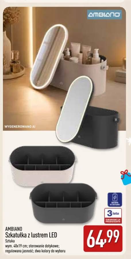 Szkatułka z lustrem LED Ambiano